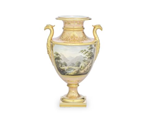 A Barr, Flight and Barr Worcester vase, circa 1810Of classical form, applied with gilt birds' head and foliate handles, paint