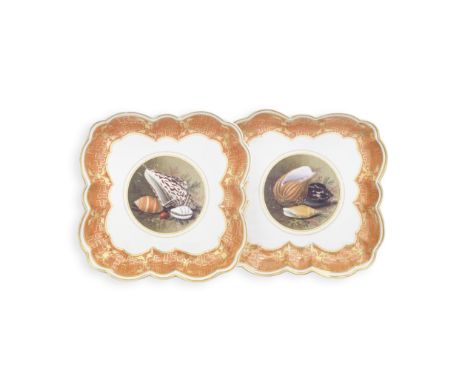 A pair of Barr, Flight and Barr Worcester shell-painted square dishes, circa 1805Of square lobed form, circular panels finely