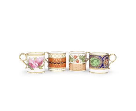 Four Barr, Flight and Barr Worcester coffee cans, circa 1804-07With gilt ring handles, one probably painted by William Billin