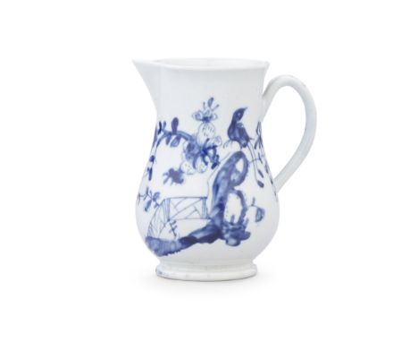 A Worcester sparrow beak jug, circa 1755Plain pear shape with a sparrow beak spout and turned, spreading footrim, painted in 