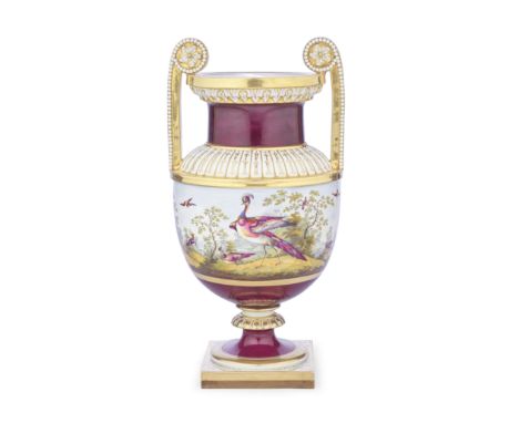 A large Flight, Barr and Barr Worcester 'Etruscan' vase by George Davis, circa 1815Of shouldered ovoid form, the high volute 