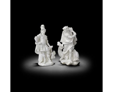 Two Derby 'Dry Edge' figures of Roman Gods, circa 1752-55 Mars in the guise of a centurion, one hand resting on his sword, a 