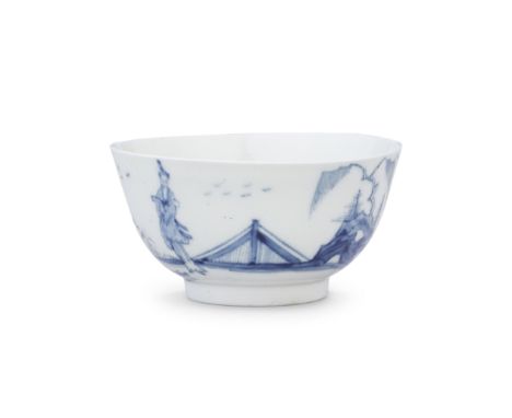 A Worcester small bowl, circa 1752-53Of almost eggshell thinness, painted in blue with a version of the 'Willow Root' pattern