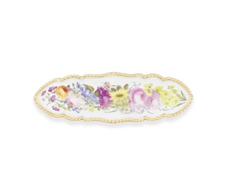 A Flight, Barr and Barr Worcester pen tray, circa 1825Painted by Samuel Astles with a profusion of colourful flowers includin