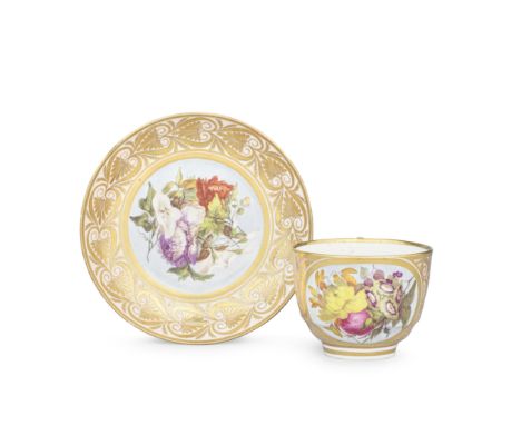 An important Barr, Flight and Barr Worcester teacup and saucer by William Billingsley, circa 1808-10With a gilt ring handle, 