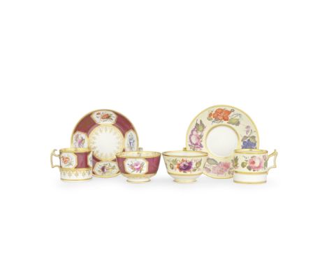 A Barr, Flight and Barr Worcester trio and a Flight, Barr and Barr trio, circa 1813-25Of London shape, with gilt rims and han