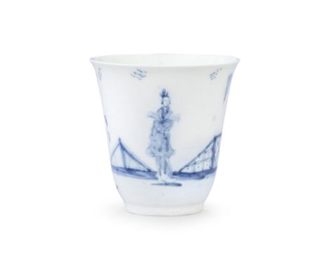 An extremely rare Worcester handled beaker, circa 1752Of generous size and conical form with an everted rim, a D-sectioned ha