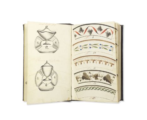 A fascinating pattern book from a British earthenware manufactory, circa 1805-15Manuscript notebook containing circa 150 hand