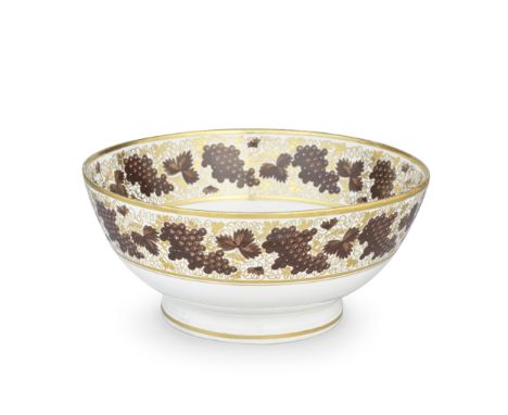 A Barr, Flight and Barr Worcester punch bowl, circa 1805Painted with wide borders of bunches of grapes and vine leaves in bro