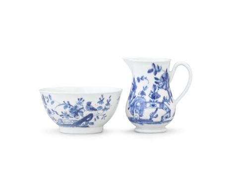 A rare Worcester miniature or toy slop bowl and a Worcester sparrow beak jug, circa 1755-56The bowl with a slight lip at the 