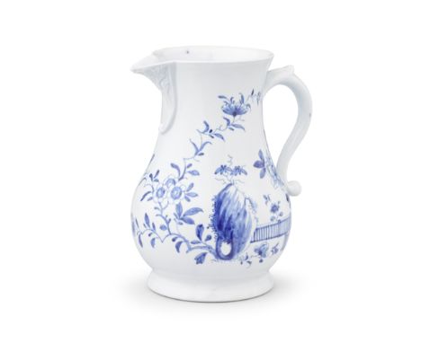 A Worcester 'Scratch Cross' cider jug, circa 1754-55The plain baluster jug of generous size and with a remarkable leaf-moulde