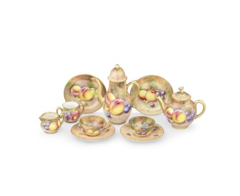 A Royal Worcester miniature 'Painted Fruit' tea and coffee service, circa 1950Comprising a coffee pot and cover, teapot and c