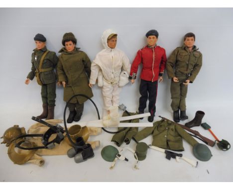Five original Action Man figures, mainly 1970s with a quantity of accessories. 