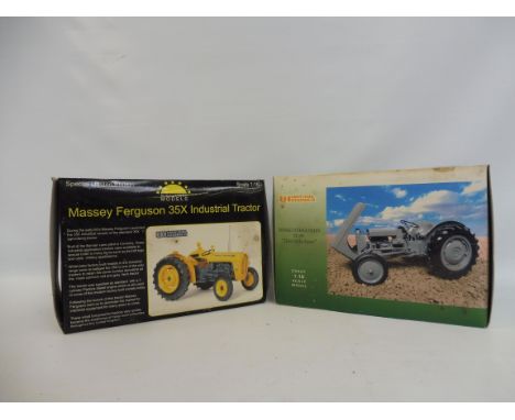 A 1/16th scale Massey Ferguson TE20 Little Grey tractor and a Massey Ferguson 35X Industrial tractor, both boxes have slight 