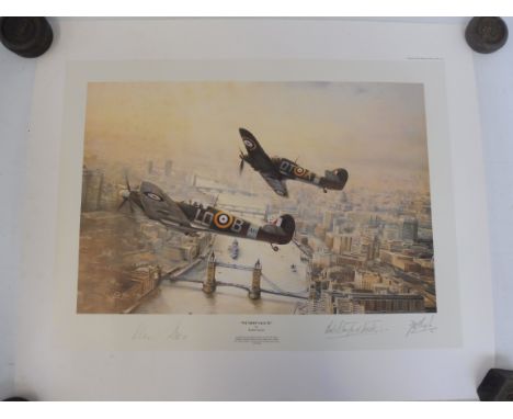 A Robert Taylor print titled 'Victory Salute' depicting a Spitfire Vb and a Hurricane of the RAF Battle of Britain Memorial F