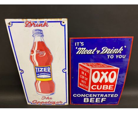 A reproduction OXO enamel sign, 14 x 20" and a reproduction Tizer enamel sign, 12 x 24".