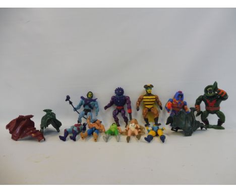Masters of The Universe - a soft headed skeletor with staff, He-Man action figures including Looch, Spikor etc. plus Battleca
