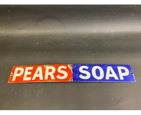 A Pears' Soap rectangular enamel strip sign, with some restoration to the blue, 18 1/2 x 2 3/4".