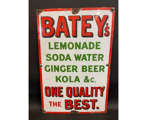 A Batey's Lemonade, Soda Water, Ginger Beer, Kola etc. rectangular enamel sign by Bruton of Palmers Green, 20 x 30".