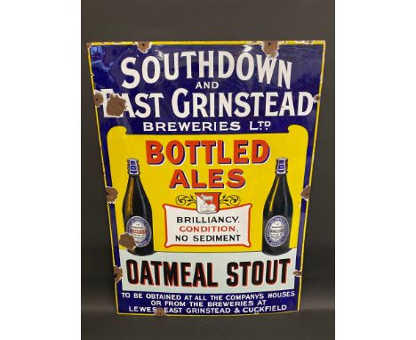 A Southdown and East Grinstead Breweries Ltd.Oatmeal Stout part pictorial enamel advertising sign with good gloss by Patent E
