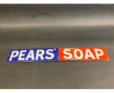 A Pears' Soap rectangular enamel strip sign, with some restoration to the blue, 18 1/2 x 2 3/4".