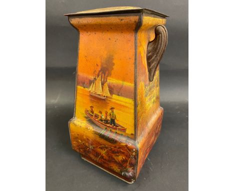 An Art Nouveau biscuit tin with designs of boy scouts all around. 
