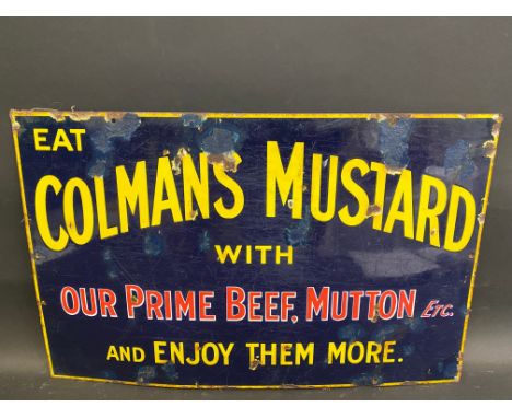 A Colman's Mustard 'with our prime beef, mutton etc' rectangular enamel sign, with older amateur retouching, 22 x 14".