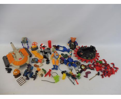 A quantity of broken action figures including He-Man, Thundercats etc. many accessories and parts for a collector. 