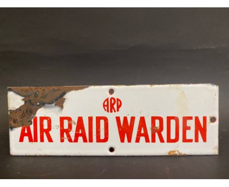 A small ARP Air Raid Warden enamel door sign, 9 x 3".