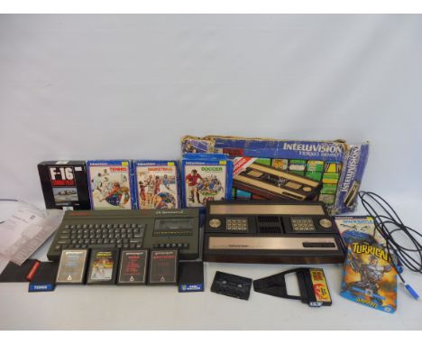 A Sinclair ZX Spectrum +2, a Mattel Electronics Intellivision, and various games etc.