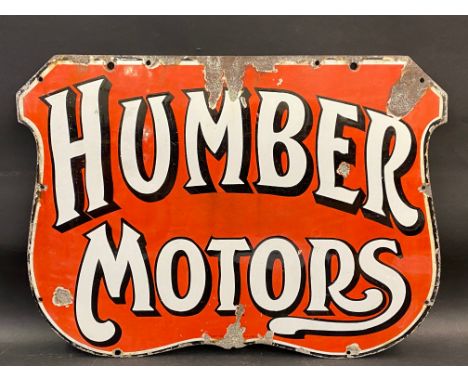 An early Humber Motors shaped single sided enamel sign by Patent Enamel, 24 x 18". 