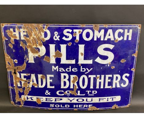 A Reade Brothers Head &amp; Stomach Pills enamel advertising sign by Jordan of Bilston, 36 x 24".