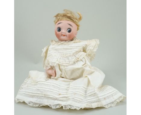 Rare Gebruder Heubach Einco bisque head googly –eyed doll, size 1, German circa 1910, tinted bisque head with round glass blu