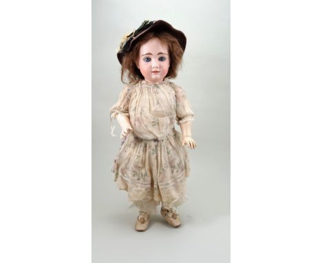 Rare A.T Kestner bisque head Bebe doll, German  circa 1885, the beautifully moulded pale bisque head with weighted blue glass