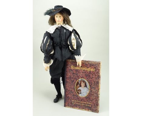 Carved and painted wooden mannequin of a Renaissance Gentleman, European 19th century, the elongated face with painted featur