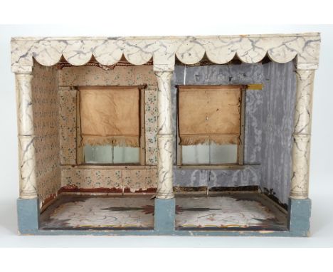 A fabulous hand painted wooden Room Set, probably Southern German mid 19th century, painted ochre exterior with painted marbl