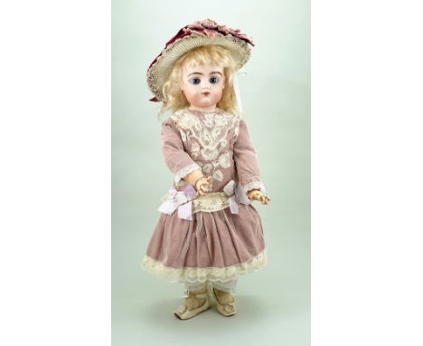 Pintel &amp; Godchaux bisque head Bebe doll, French circa 1890, pale bisque head with fixed blue glass paper-weight eyes, pai