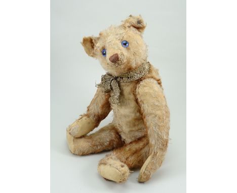 Rare Steiff tipped mohair Teddy bear, German 1920’s, the straw filled bear with two tone tipped mohair, unusual blue glass ey