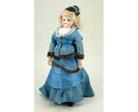 Simon &amp; Halbig bisque shoulder head fashion doll, circa 1880, pale bisque head with fixed brown glass eyes, finely painte