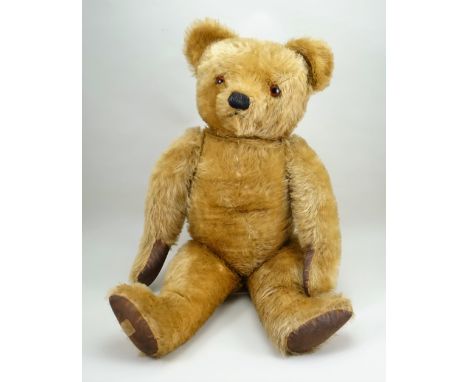 Large Chad Valley Teddy bear, English 1950’s, golden mohair bear with orange glass eyes, black stitched nose and mouth, swive