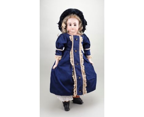 Large Alt, Beck &amp; Gottschalck turned shoulder head doll, German circa 1900, the fine pale bisque head with fixed brown gl