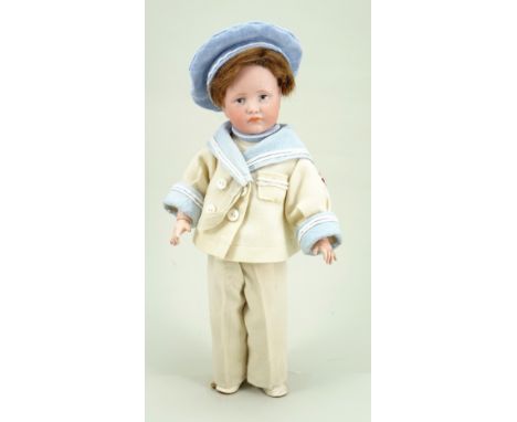 Kammer &amp; Reinhardt 114 bisque head character doll, German circa 1910, known as Hans, with painted blue eyes, single strok