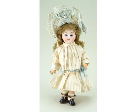 Small bisque head doll, size 3, probably Pintel &amp; Godchaux, French circa 1890, pale bisque head with fixed blue glass eye