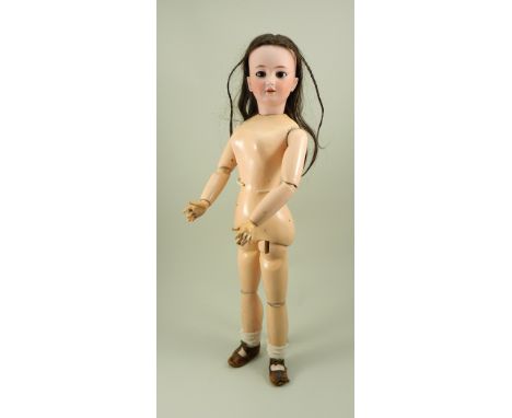 Rare Simon &amp; Halbig 1159 bisque head lady doll, German circa 1900, the elongated adult face with weighted brown glass eye