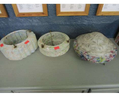 Three Art Deco multicoloured glass ceiling light fittings 