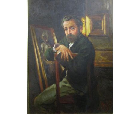 A late 20th century oil on board studio portrait painting signed L. Molina 1861 to lower right corner, 40cm x 30cm, mounted i