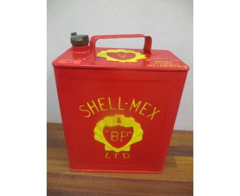 A repainted metal Shell-Mex BP Ltd petrol can 