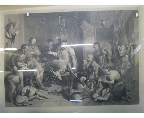 A Victorian engraving of a Scottish interior hunting scene engraved by T.L Atkinson after a picture by Frederick Taylor, publ