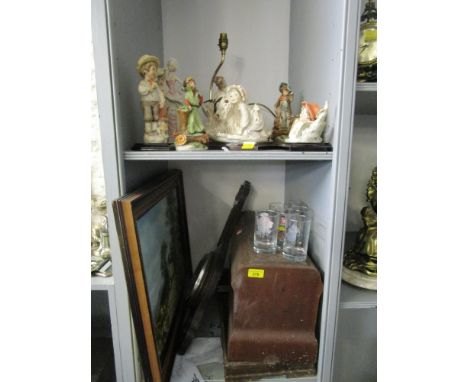 Naples composition figures, a 1960s oak barometer, a manual Frister & Rossman sewing machine, an oil painting signed Nelson a