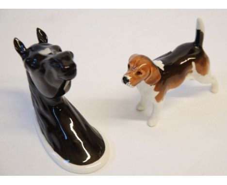 BESWICK POTTERY ARAB HEAD WALL PLAQUE, (1385) 4" x 4" (10.1cm x 10.1cm), TOGETHER WITH A BESWICK MODEL OF A BEAGLE, 'Wendover